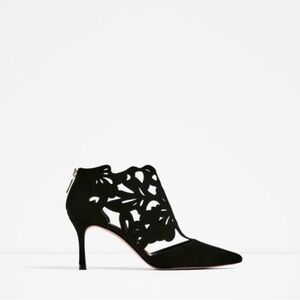Zara Black Suede Laser Cut heel Bootie